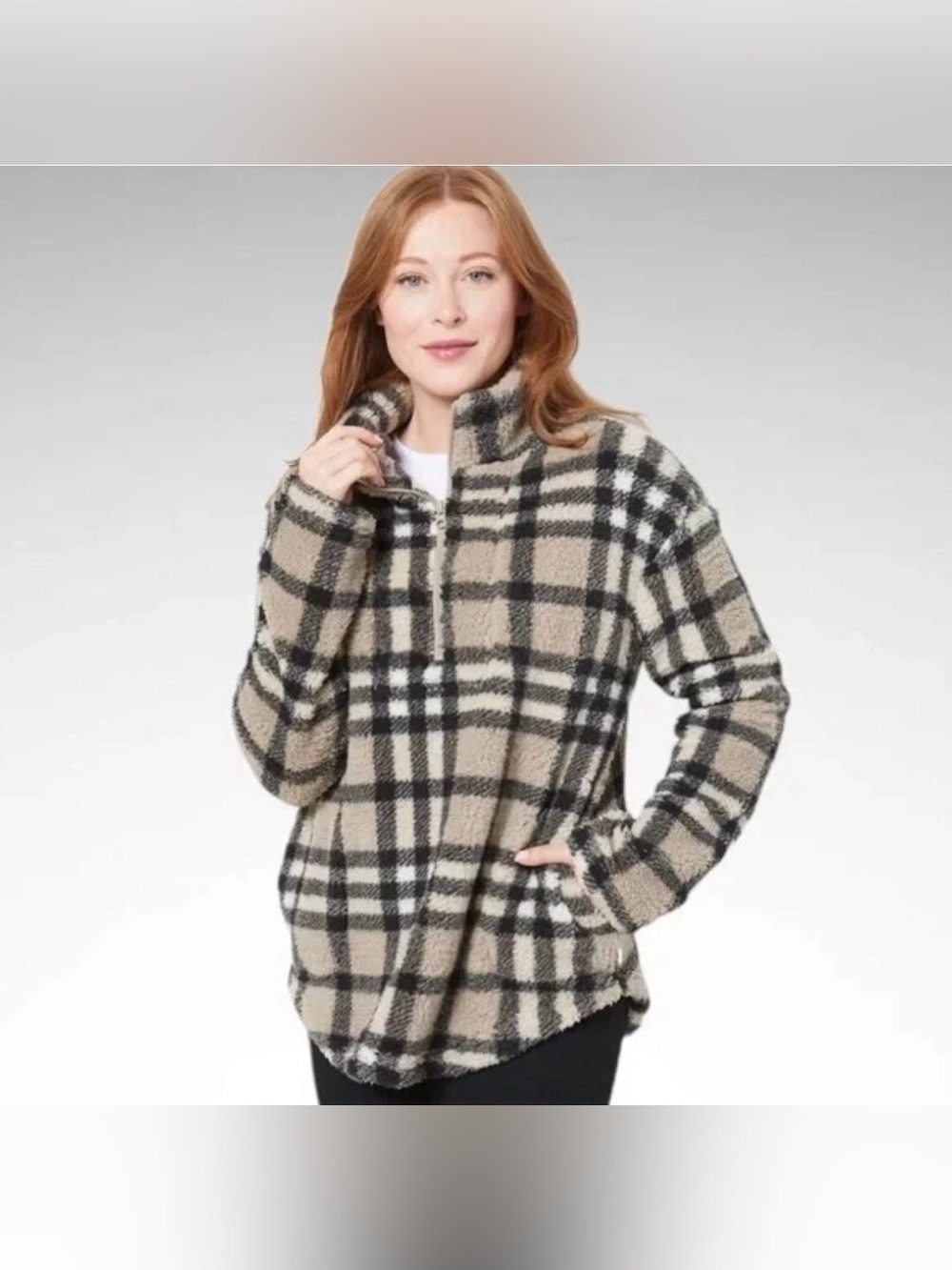 Koolaburra by UGG Sherpa Fleece 1/4 Zip Pullover 1x Plus Plaid Gorpcore Cabin
